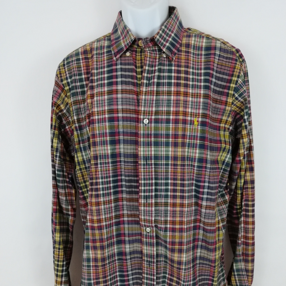 Polo Ralph Lauren Mens Plaid Dress Shirt Sz L